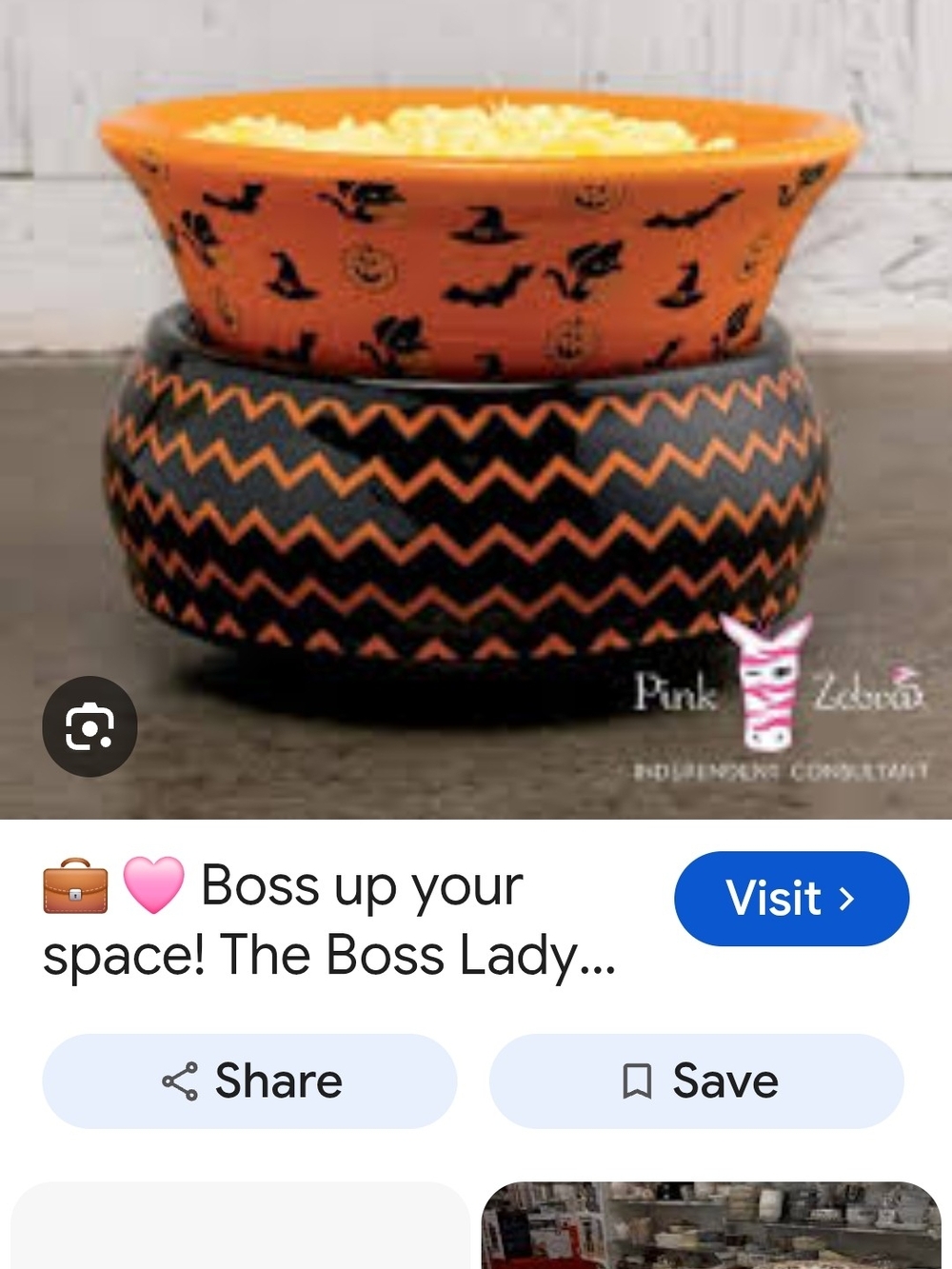 Pink Zebra Orange & Black Halloween Ceramic Warmer - Bat and Chevron Design